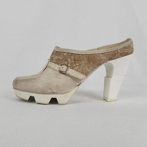 Prophecy Grey & Taupe Leather Heeled Mule Shoes Size 9